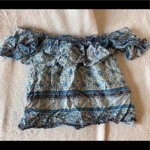 Blue and white off the shoulder top
